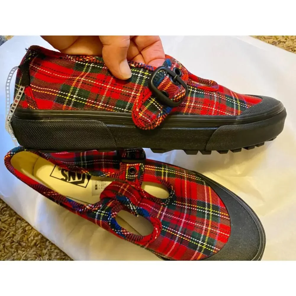 Womens size 7.0 VANS style 93 Mary Janes Red Plaid Mens 5.5 Boho Mod School NWOB - Picture 5 of 9